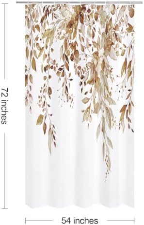 Gibelle Brown Eucalyptus Shower Curtain, Watercolor Floral Print, 54x72