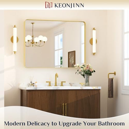 Keonjinn 40 x 30 Inch Brushed Gold Bathroom Mirrors for Over Sink