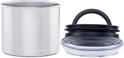 AirScape Planetary Design Stainless Steel Coffee Canister | Food Storage Container | US Patented Airtight Lid | Push Out Excess Air Preserve Food Freshness (Small, Brushed Steel)
