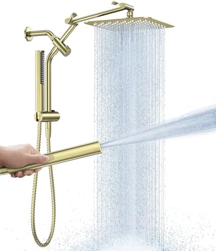 Veken All Metal 10" Luxurious Brushed Gold Rain Shower Head with Handheld