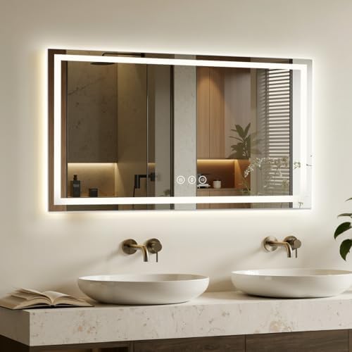 55"x30" LED Bathroom Mirror with Anti-Fog, Backlit & Front Lights, Memory