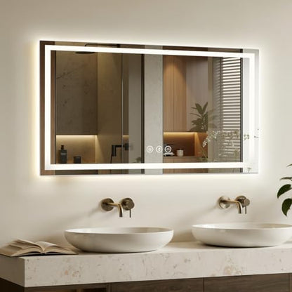 55"x30" LED Bathroom Mirror with Anti-Fog, Backlit & Front Lights, Memory