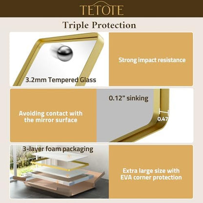 TETOTE Gold Mirror Bathroom 28 x 36 Brushed Gold Metal Framed Vanity Mirror, Tempered Glass, Modern Farmhouse Wall Mounted Mirrors for Decorative(Horizontal/Vertical)