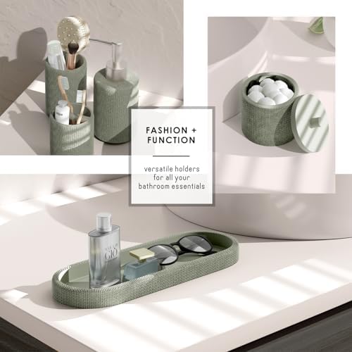 Clara Clark Bathroom Set - Sage Green Bathroom Accessories Set, 5PC Bathroom Accessory Set, Bathroom Sets with Soap Dispenser, Toothbrush Holder, Tumbler, Cotton Swab Jar & Vanity Tray