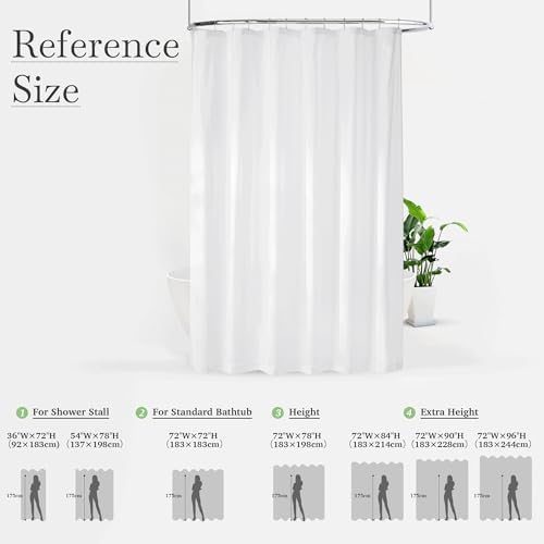 KGORGE Non See Through Sheer Shower Curtain for Bathroom, Privacy Button Hole Waterproof Lightweight Shower Curtains for Bathtub Hotel Washable, White, 72 x 72 inches Long, 1 Panel, Hooks Included