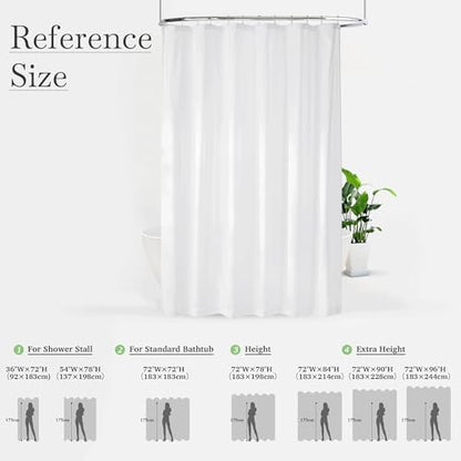 KGORGE Non See Through Sheer Shower Curtain for Bathroom, Privacy Button Hole Waterproof Lightweight Shower Curtains for Bathtub Hotel Washable, White, 72 x 72 inches Long, 1 Panel, Hooks Included
