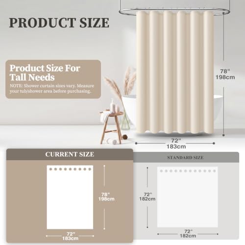 BTTN 72x78 Linen Textured Waterproof Fabric Shower Curtain Set, Beige/Cream