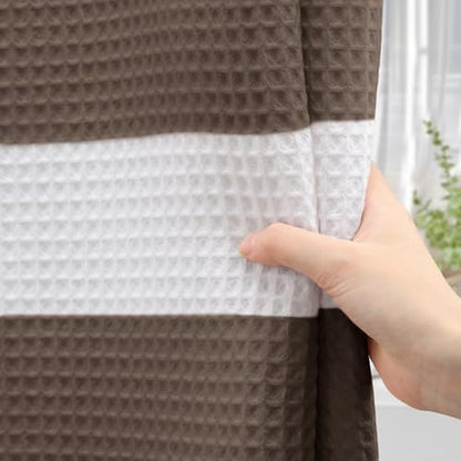Waffle Weave Shower Curtain Heavyweight Cotton Fabric Brown 72Wx72L