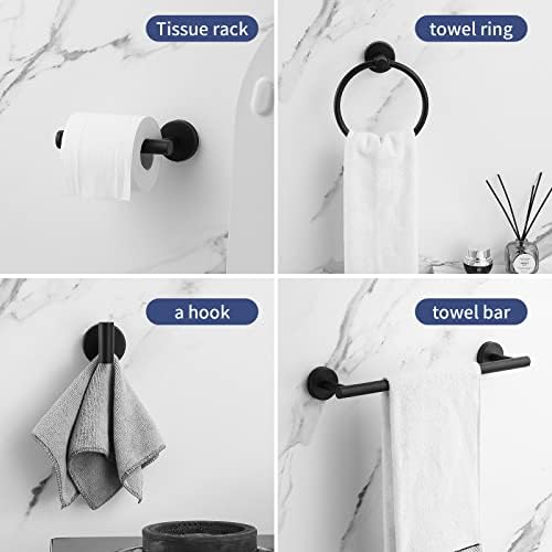 Towel Bar Set Mattel Black, Bathroom Accessories Set 5pcs Including 16'' Tower Bar, Towel Ring and 2 PCS Towel Hooks