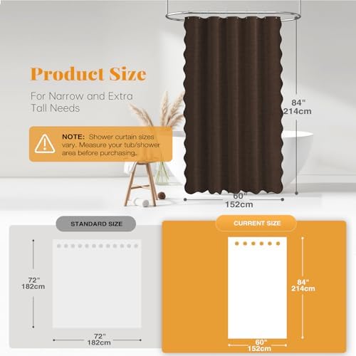 BTTN Boho Scalloped Linen Textured Cloth Shower Curtain Set, 60x84, Brown