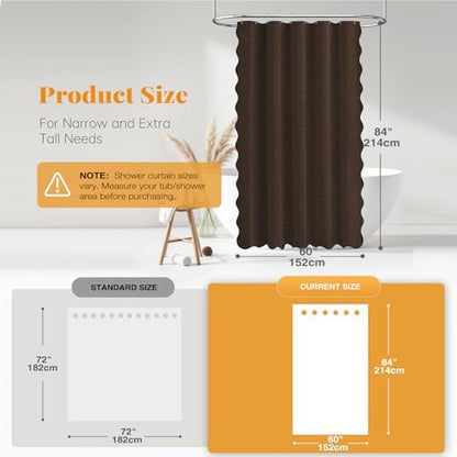 BTTN Boho Scalloped Linen Textured Cloth Shower Curtain Set, 60x84, Brown
