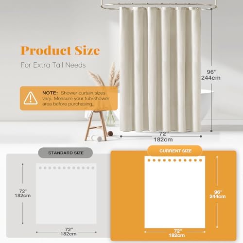 BTTN Linen Textured Waterproof Fabric Shower Curtain, 72x96, Light Cream