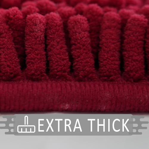 Bathroom Rugs Sets 2 Piece,Super Absorbent Soft,Thick,Machine Washable Chenille Bath Mat,Non Slip Toilet Floor Rug,Bath Mats for Bathroom,16x24 Plus 20x32 Shape,Burgundy