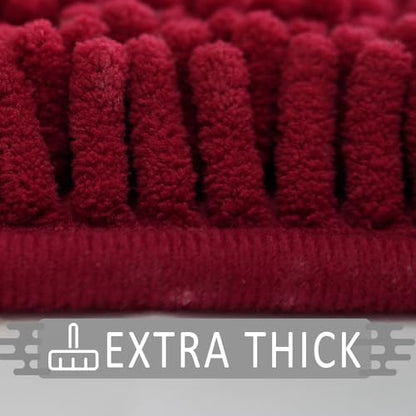 Bathroom Rugs Sets 2 Piece,Super Absorbent Soft,Thick,Machine Washable Chenille Bath Mat,Non Slip Toilet Floor Rug,Bath Mats for Bathroom,16x24 Plus 20x32 Shape,Burgundy