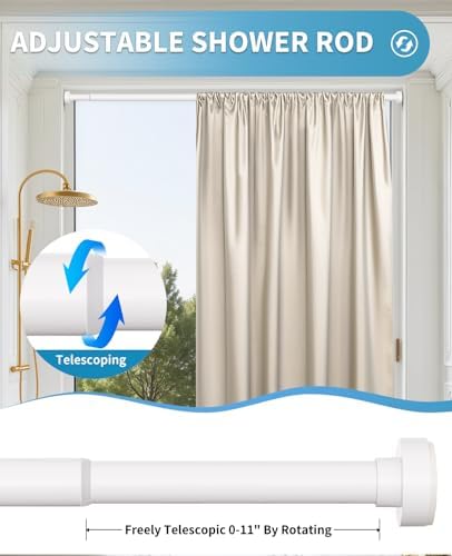 White Shower Curtain Rod 34-66 Inch(2.8-5.5ft) Adjustable Shower Rod