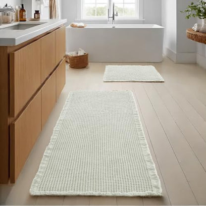 JIUZHEN Set of 2 Waffle Bathroom Rugs Non Slip Bath Mats, 16"x24"+24"x60"