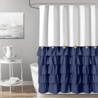 Seasonwood Navy Blue and White Shower Curtain 72 x 72