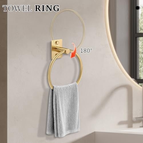5 Pieces Bathroom Hardware Set Brushed Gold Towel Bar Set Stainless Steel Towel Racks for Bathroom Wall-Mounted 23.6 inch