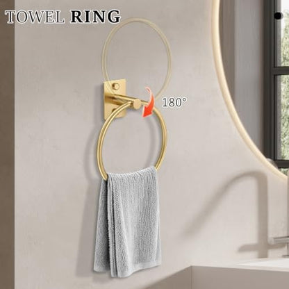 5 Pieces Bathroom Hardware Set Brushed Gold Towel Bar Set Stainless Steel Towel Racks for Bathroom Wall-Mounted 23.6 inch