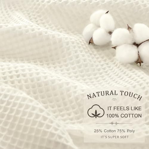 Waffle Weave Shower Curtain Heavyweight Cotton Fabric Ivory 72Wx72L