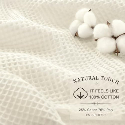 Waffle Weave Shower Curtain Heavyweight Cotton Fabric Ivory 72Wx72L