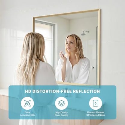 Oak Wood Effect Framed Wall Mirror, 36x36 Rectangle Mirror