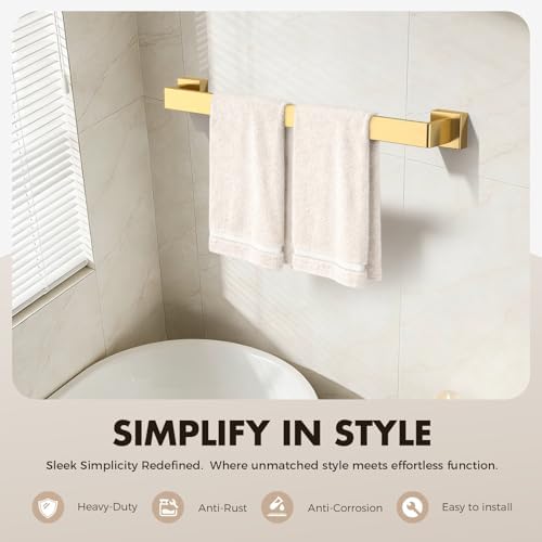 15-Pieces Gold Bathroom Accessories Set, 24 Inch Towel Bar Set