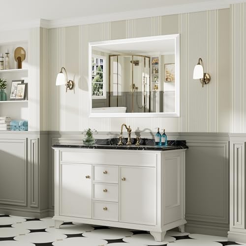 Briivue Bathroom Wall Mirror, White Metal Frame, 48x36 Inch