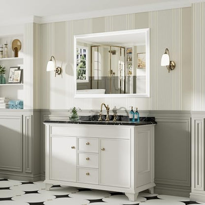 Briivue Bathroom Wall Mirror, White Metal Frame, 48x36 Inch
