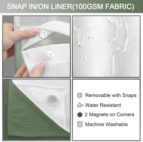 No Hook Shower Curtain with Liner Set Hotel Waffle Ombre Green 72W X 75L