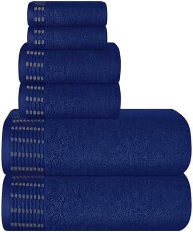 BELIZZI HOME Ultra Soft 6 Pack Cotton Towel Set, Contains 2 Bath Towels 28x55 inch, 2 Hand Towels 16x24 inch & 2 Wash Cloths 12x12 inch, Ideal Everyday use, Compact & Lightweight - Navy Blue