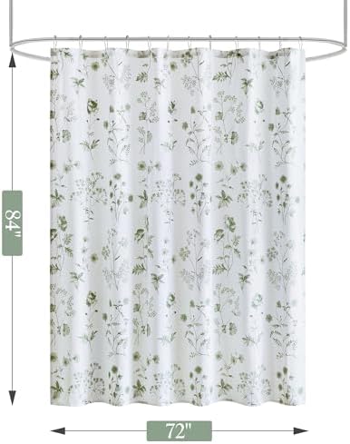 Martha Stewart Cotton Floral Extra Long Shower Curtain, 72 x 72, Sage Green