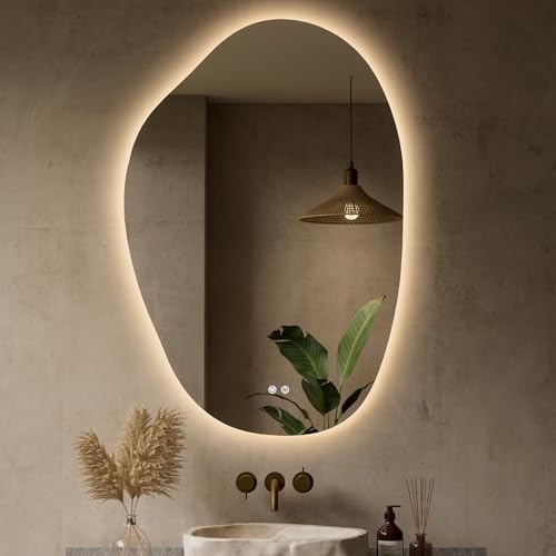 Keonjinn 24 x 36 Inch Irregular Bathroom Mirror with Lights, Tempered Glass