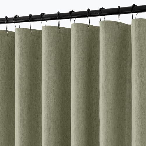 ANRODUO Olive Green Extra Long Linen Fabric Shower Curtain Set - W72xL96