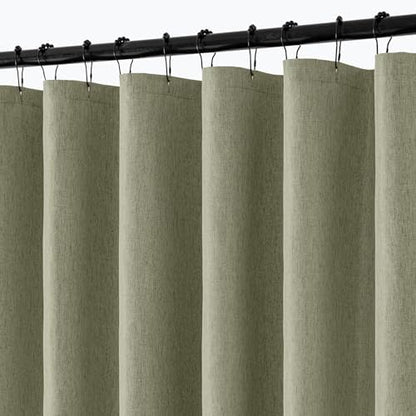 ANRODUO Olive Green Extra Long Linen Fabric Shower Curtain Set - W72xL96