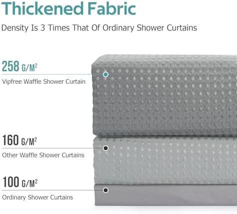Vipfree 3 in 1 Shower Curtain Set, Waffle Shower Curtain and Liner Set with 6 Double Sided Shower Curtain Hooks, 258GSM Luxury Weighted Cloth Shower Curtain for Shower Stall, 36 W x 72 H, Grey