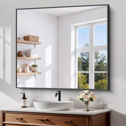 Koonmi Black Bathroom Mirror for Over Sink,Metal Framed 36"x40" Wall Mirror