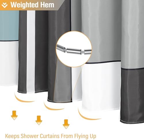 BTTN 72x78 Long Modern Geometric Waterproof Fabric Shower Curtain, Fog Blue