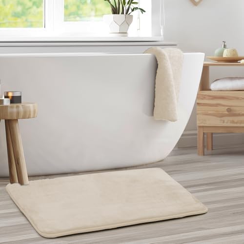 Clara Clark Bathroom Rugs, Velvet Memory Foam Bath Mat, Non-Slip Bath Rugs, Machine Wash, Dries Quickly, Ultra Soft Plush Bath Mats for Bathroom, 20 x 32, Linen