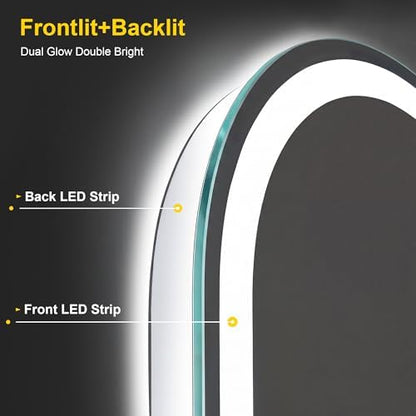Arched LED Bathroom Mirror with Lights, 20" x 28" Lighted Vanity Mirror