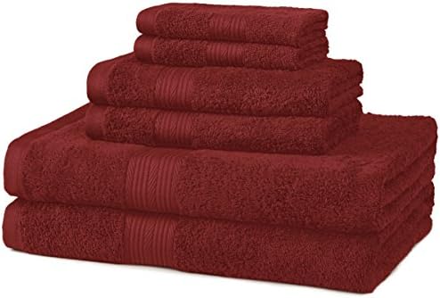 Amazon Basics Fade-Resistant 100% Cotton Washcloths for Bathroom, Soft Absorbent, 6-Piece, Crimson