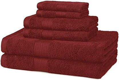 Amazon Basics Fade-Resistant 100% Cotton Washcloths for Bathroom, Soft Absorbent, 6-Piece, Crimson