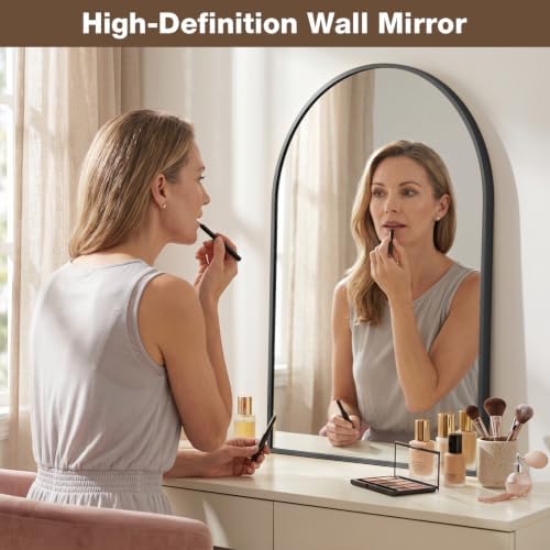22"x30" Matte Black Arched Vanity Bathroom Mirror, Set of 2