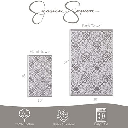 Jessica Simpson – Bath Towel 4 Piece Set, Aziza, Premium Bathroom Décor, Includes 2 Hand Towels and 2 Shower Towels, 100% Cotton & Machine Washable, Skyrocket Grey