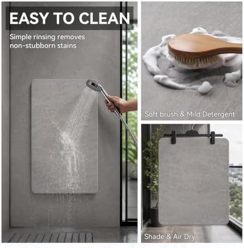 MontVoo -Bath Mat Rug-Rubber Backing Non Slip Quick Dry Absorbent Thin Bathroom Rugs Fit Under Door-Faux Suede Surface Bathroom Floor Mats-Shower Rug for in Front of Bathtub Shower Gray 24"X70"