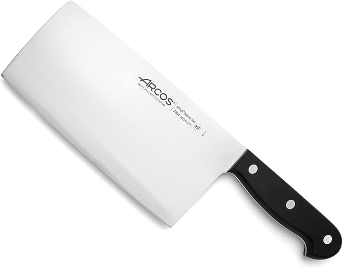 Arcos Cleaver Knife 8 Inch Nitrum Stainless Steel and 200 mm blade. 400 gr. Prolonged and heavy use. Ergonomic Polyoxymethylene POM Handle. Series Universal. Color Black