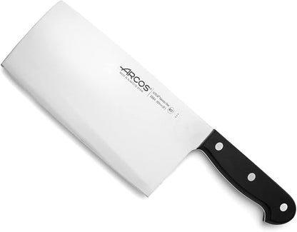 Arcos Cleaver Knife 8 Inch Nitrum Stainless Steel and 200 mm blade. 400 gr. Prolonged and heavy use. Ergonomic Polyoxymethylene POM Handle. Series Universal. Color Black