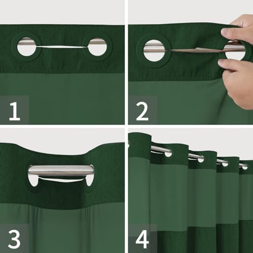 eachope No Hook Fabric Shower Curtain with Snap-in Liner,71x74Emerald Green
