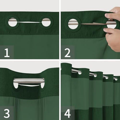 eachope No Hook Fabric Shower Curtain with Snap-in Liner,71x74Emerald Green