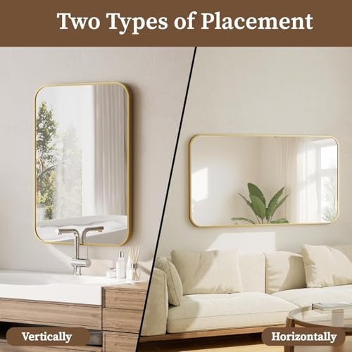 BEAUTYPEAK 30x40 Black Metal Frame Rectangle Vanity Mirror,Rounded Corners